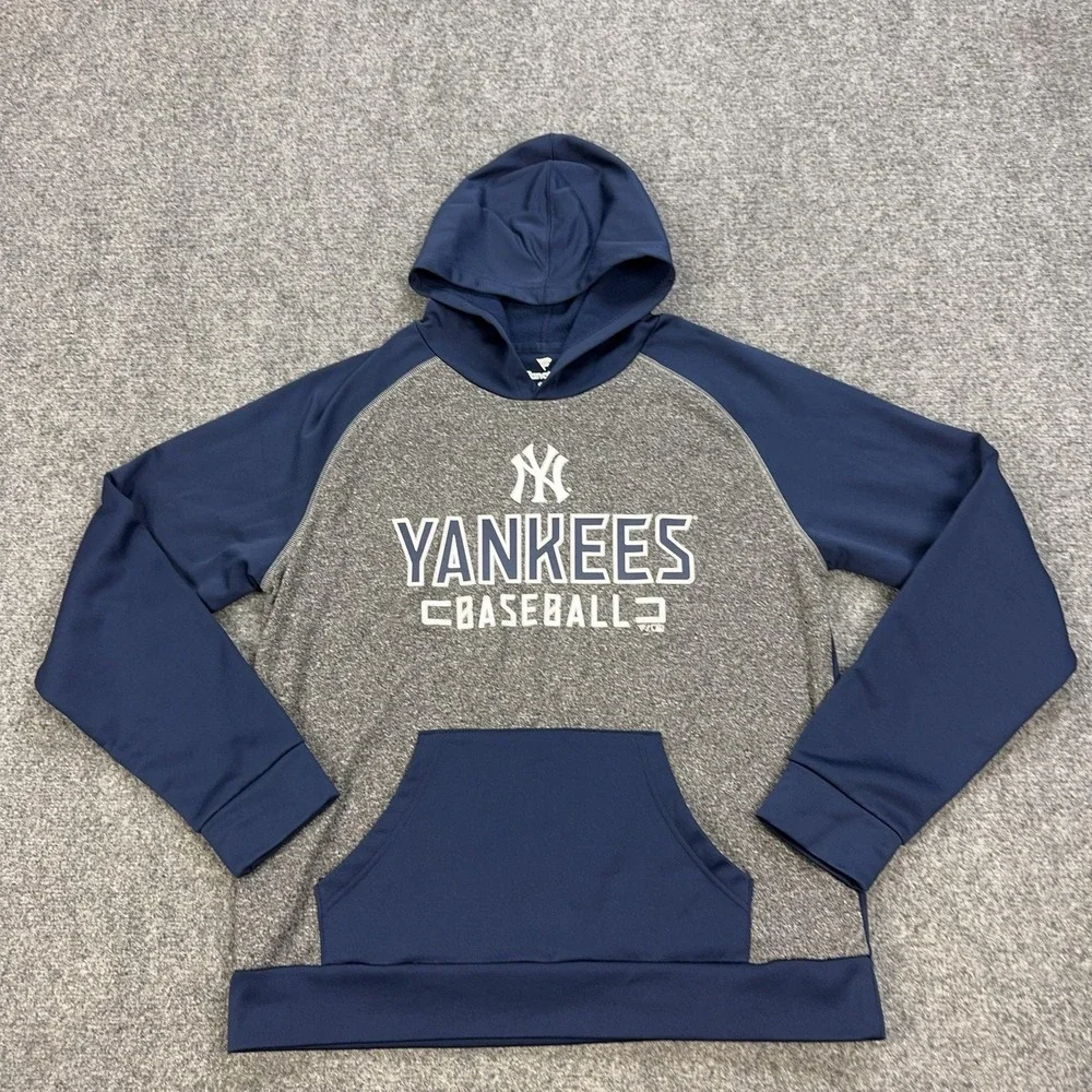 New York Yankees Hoodie Mens Large Blue Gray MLB Baseball Fanatics Pullover